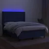  kék szövet rugós és LED-es ágy matraccal 140x190 cm
