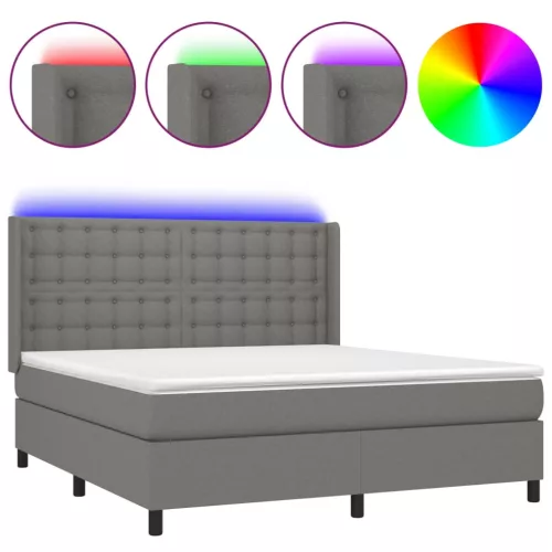  sötétszürke szövet rugós és LED-es ágy matraccal 180 x 200 cm