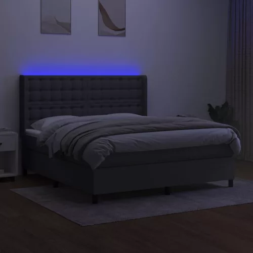  sötétszürke szövet rugós és LED-es ágy matraccal 180 x 200 cm
