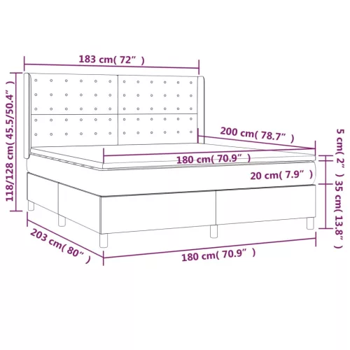  sötétszürke szövet rugós és LED-es ágy matraccal 180 x 200 cm