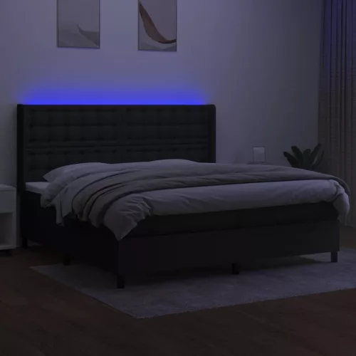  fekete szövet rugós és LED-es ágy matraccal 200x200 cm