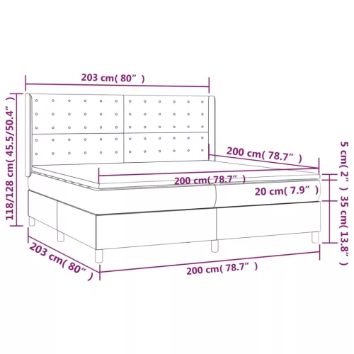  fekete szövet rugós és LED-es ágy matraccal 200x200 cm