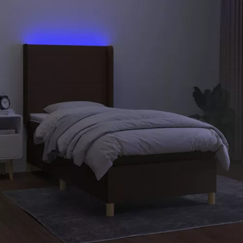  barna szövet rugós és LED-es ágy matraccal 90x190 cm