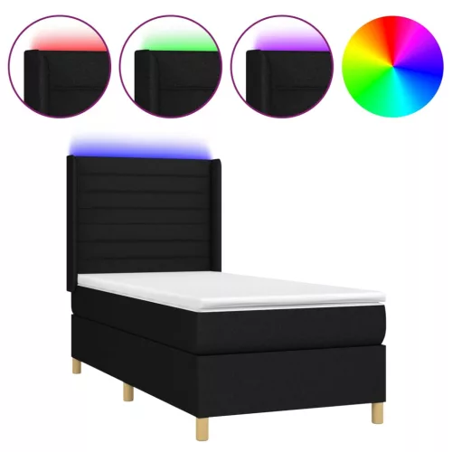  fekete szövet rugós és LED-es ágy matraccal 90x190 cm