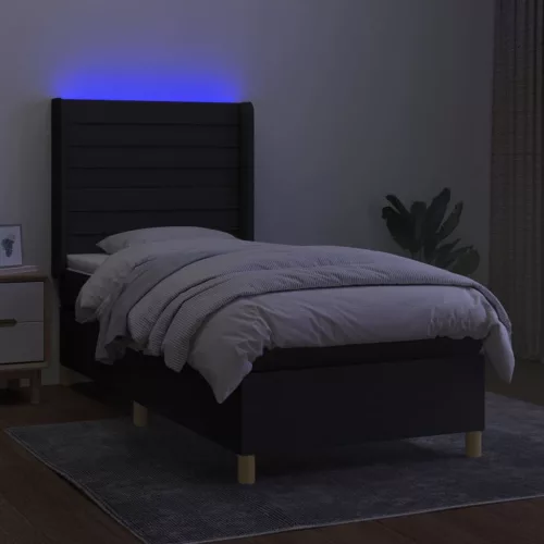  fekete szövet rugós és LED-es ágy matraccal 90x190 cm
