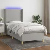  világosszürke szövet rugós és LED-es ágy matraccal 90x200 cm