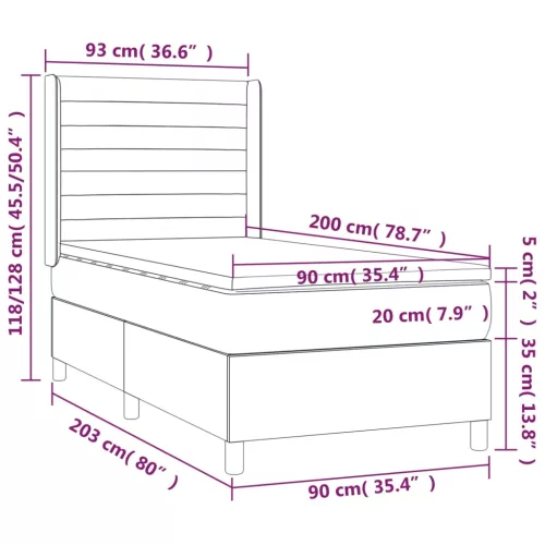  világosszürke szövet rugós és LED-es ágy matraccal 90x200 cm