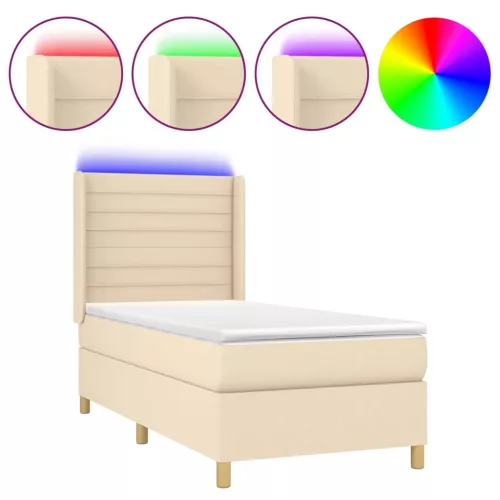  krémszínű szövet rugós és LED-es ágy matraccal 100x200 cm