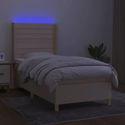  krémszínű szövet rugós és LED-es ágy matraccal 100x200 cm