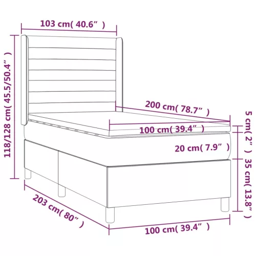  kék szövet rugós és LED-es ágy matraccal 100x200 cm