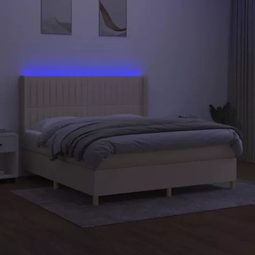  krémszínű szövet rugós és LED-es ágy matraccal 180 x 200 cm