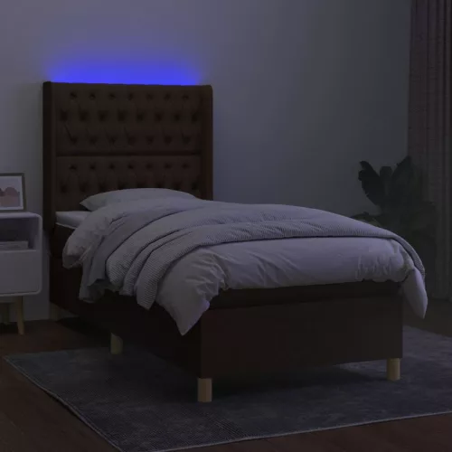  barna szövet rugós és LED-es ágy matraccal 90x190 cm