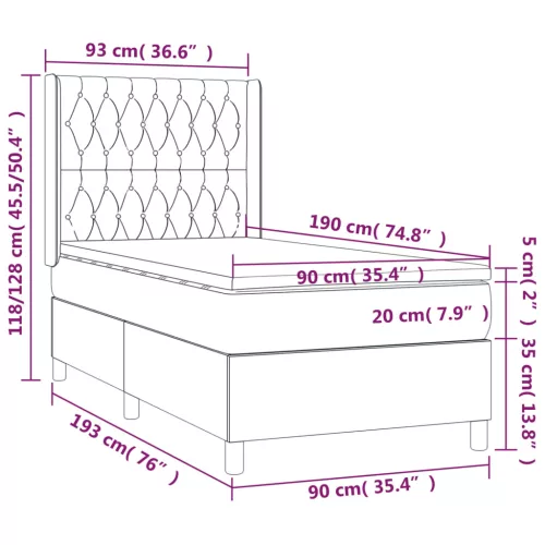  barna szövet rugós és LED-es ágy matraccal 90x190 cm