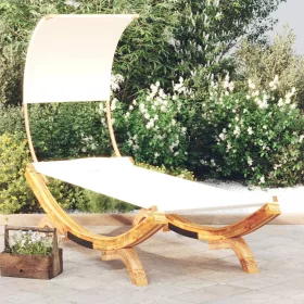    kültéri krém baldachinos hajlított fa nyugágy 100x200x126 cm