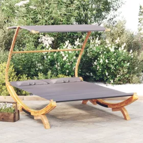    kültéri antracit baldachinos hajlított fa nyugágy 165x203x138cm