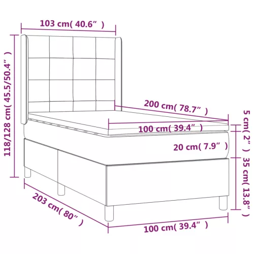  rózsaszín bársony rugós és LED-es ágy matraccal 100x200 cm