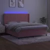  rózsaszín bársony rugós és LED-es ágy matraccal 160x200 cm