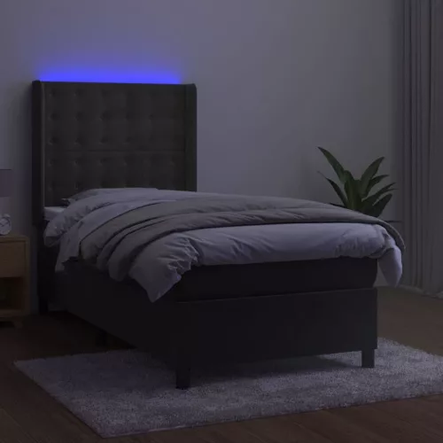  sötétszürke bársony rugós és LED-es ágy matraccal 100x200 cm