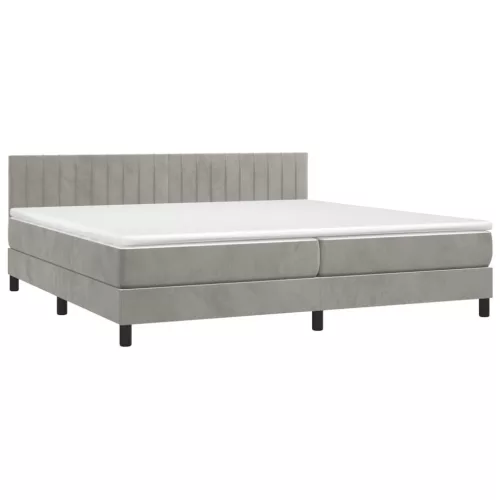  világosszürke bársony rugós ágy matraccal 200x200 cm