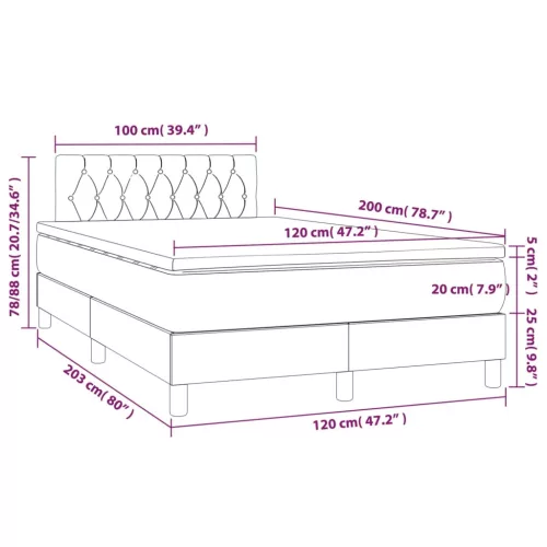  sötétszürke bársony rugós ágy matraccal 120 x 200 cm