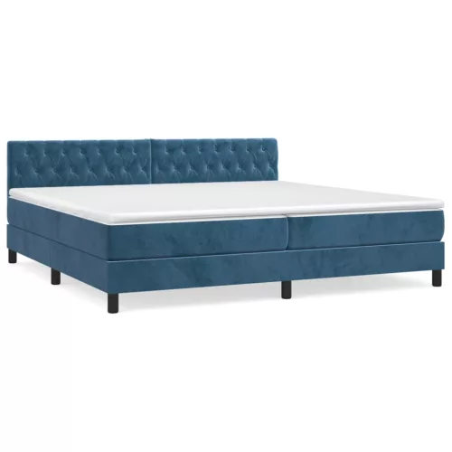  sötétkék bársony rugós ágy matraccal 200x200 cm