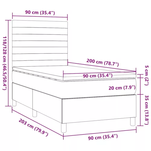  sötétbarna szövet rugós ágy matraccal 90 x 200 cm