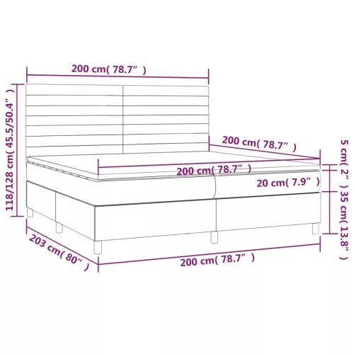  sötétbarna szövet rugós ágy matraccal 200 x 200 cm