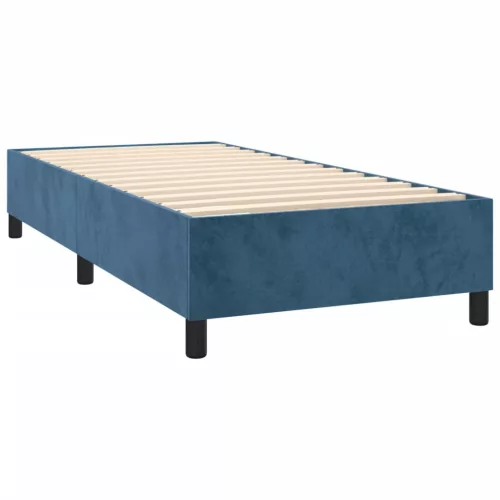  sötétkék bársony rugós ágy matraccal 90 x 200 cm