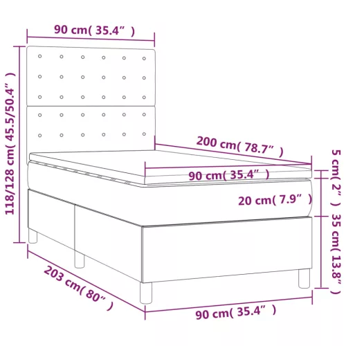  sötétkék bársony rugós ágy matraccal 90 x 200 cm