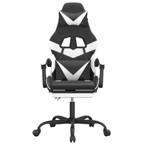  fekete és fehér műbőr játékszék lábtartóval