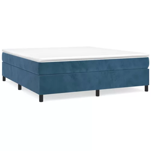  sötétkék bársony rugós ágy matraccal 200x200 cm