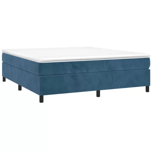  sötétkék bársony rugós ágy matraccal 200x200 cm