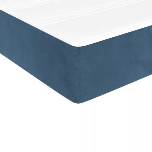  sötétkék bársony rugós ágy matraccal 200x200 cm