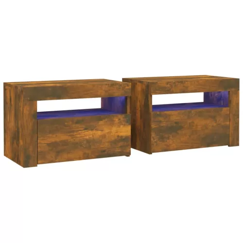  2 db füstös tölgy színű éjjeliszekrény LED-ekkel 60x35x40 cm