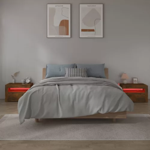  2 db füstös tölgy színű éjjeliszekrény LED-ekkel 60x35x40 cm