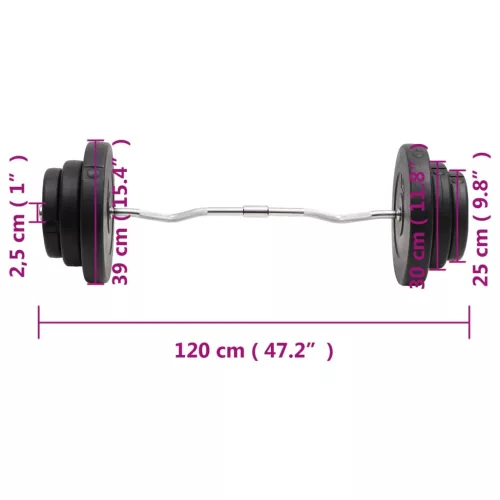  hajlított súlyzórúd súlytárcsákkal 60 kg