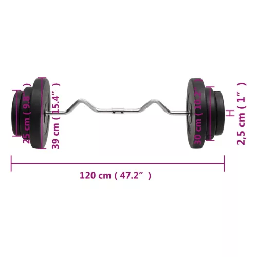  hajlított súlyzórúd súlytárcsákkal 60 kg