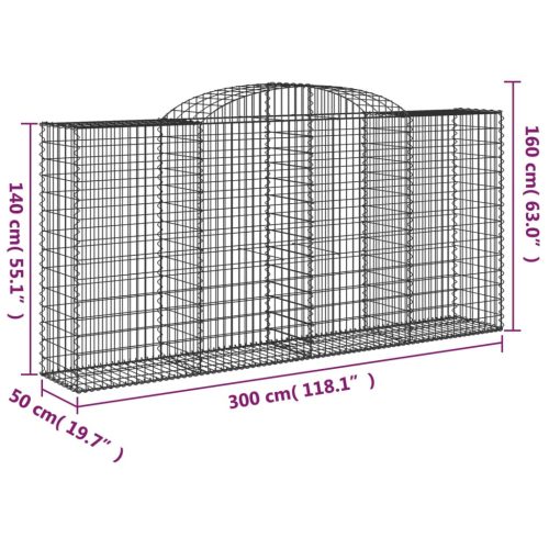  2 db íves horganyzott vas gabion kosár 300x50x140/160 cm