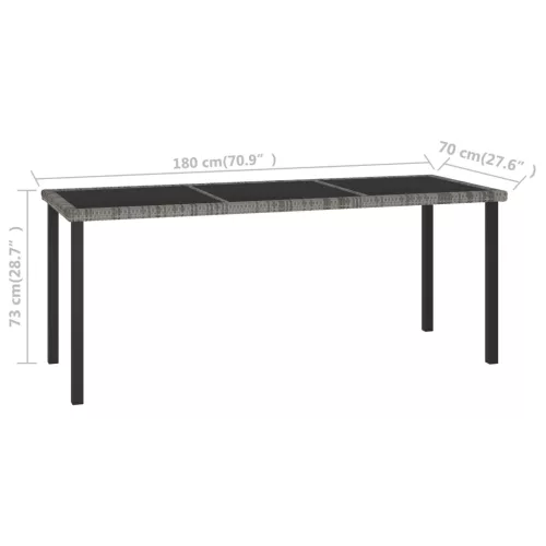  szürke polyrattan kerti étkezőasztal 180 x 70 x 73 cm