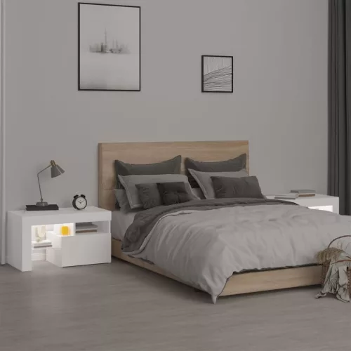  2 db fehér színű LED-lámpás éjjeliszekrény 70x36,5x40 cm