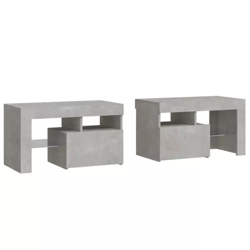  2 db betonszürke LED-lámpás éjjeliszekrény 70x36,5x40 cm