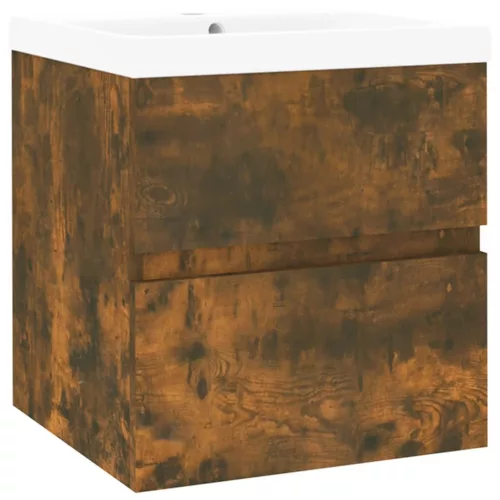  füstös tölgy színű fatermék mosdószekrény beépített mosdóval