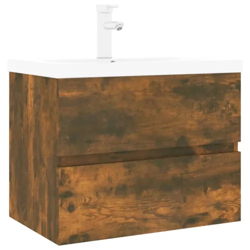  füstös tölgy színű fatermék mosdószekrény beépített mosdóval