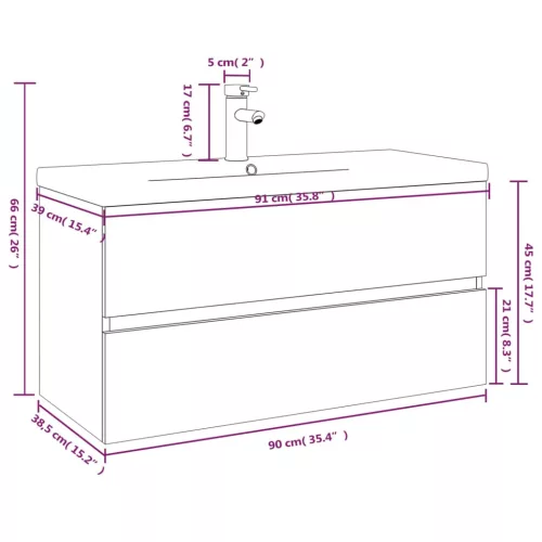  füstös tölgy színű fatermék mosdószekrény beépített mosdóval