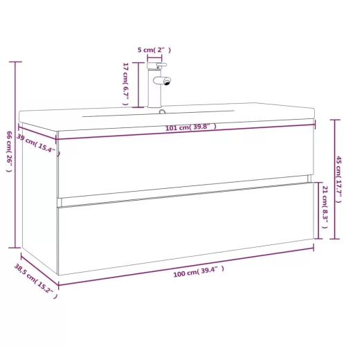  füstös tölgy színű fatermék mosdószekrény beépített mosdóval