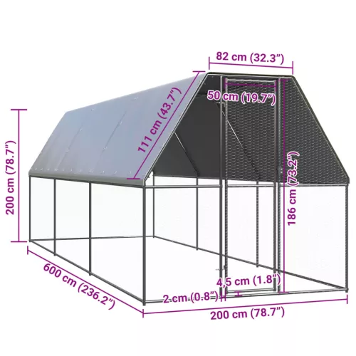  kültéri horganyzott acél tyúkól 2x6x2 m