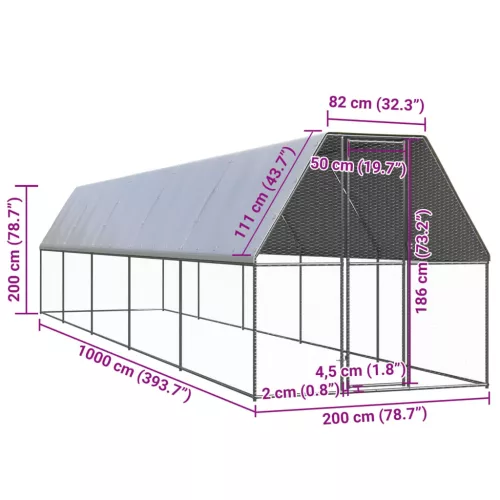  kültéri horganyzott acél tyúkól 2x10x2 m