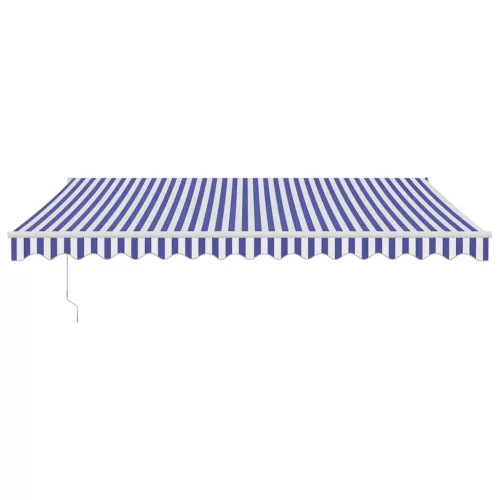  kék és fehér szövet és alumínium behúzható napellenző 4,5 x 3 m