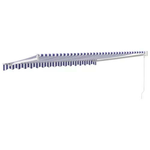  kék és fehér szövet és alumínium behúzható napellenző 4,5 x 3 m
