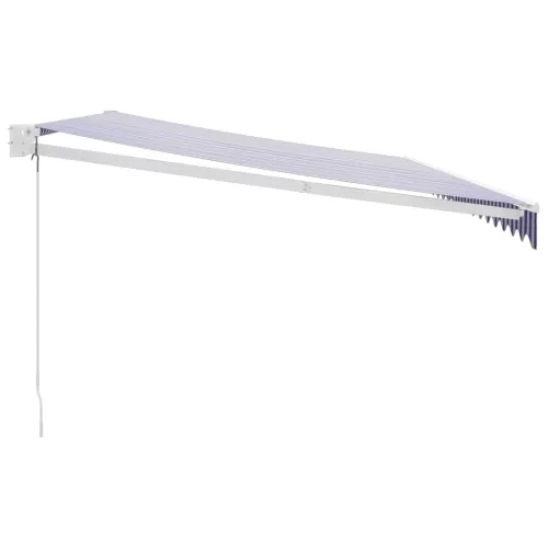  kék és fehér szövet és alumínium behúzható napellenző 5 x 3 m